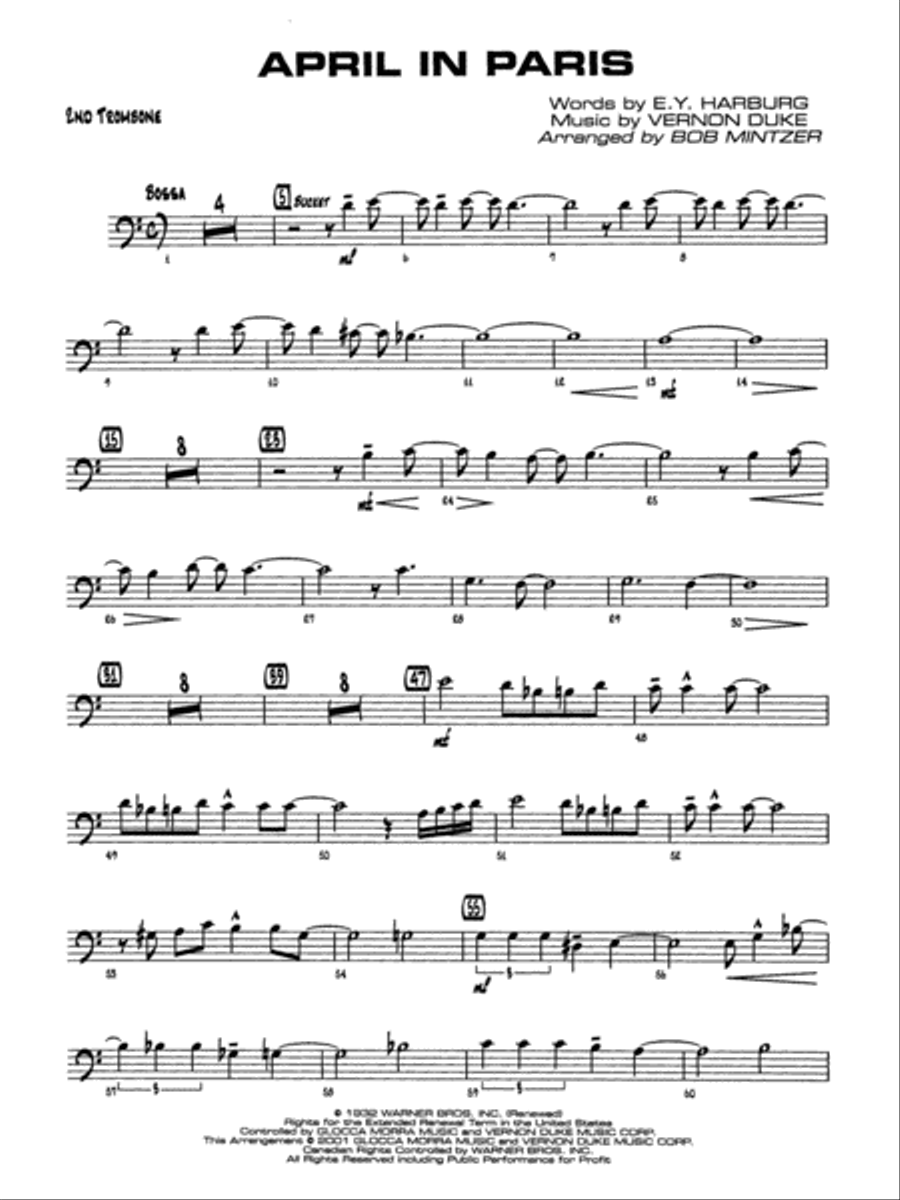 April in Paris: 2nd Trombone Jazz Ensemble scores gallery preview page 1