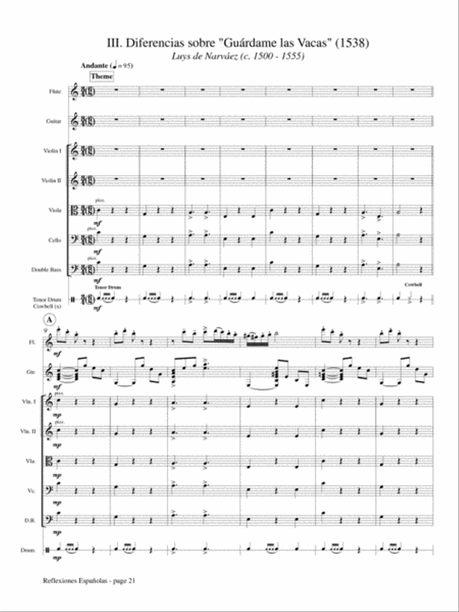 Reflexiones Espanolas for Flute, Guitar, Strings and Percussion Flute scores gallery preview page 4