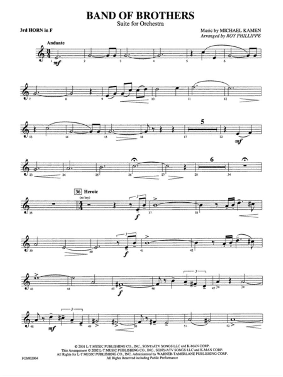 Band of Brothers: 3rd F Horn Full Orchestra scores gallery preview page 1