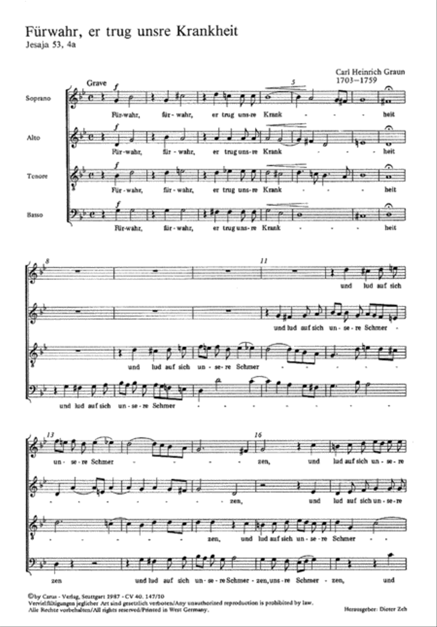 Graun: Furwahr, er trug; Herr, ich habe lieb Score scores gallery preview page 1
