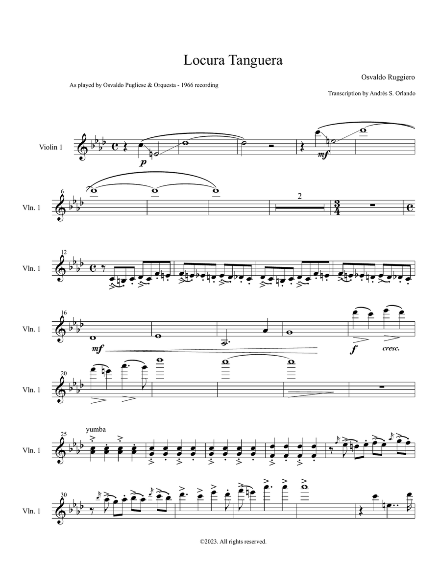 Locura Tanguera (Tango) transcription for orquesta típica Full Orchestra scores gallery preview page 1