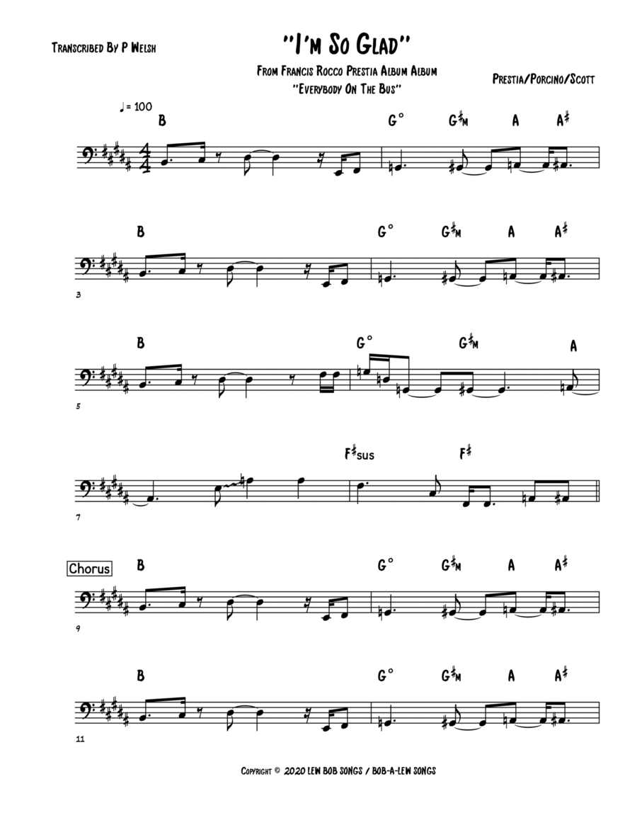 I'm So Glad I'm So Glad Bass Guitar scores gallery preview page 1
