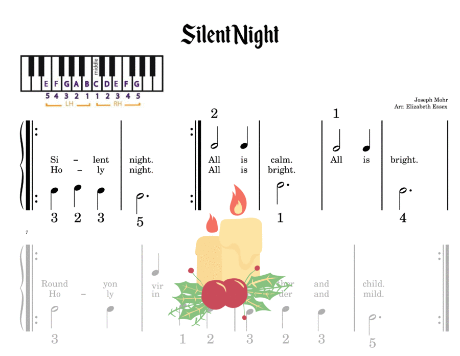 Silent Night - Pre-staff Finger Number Notation image number null