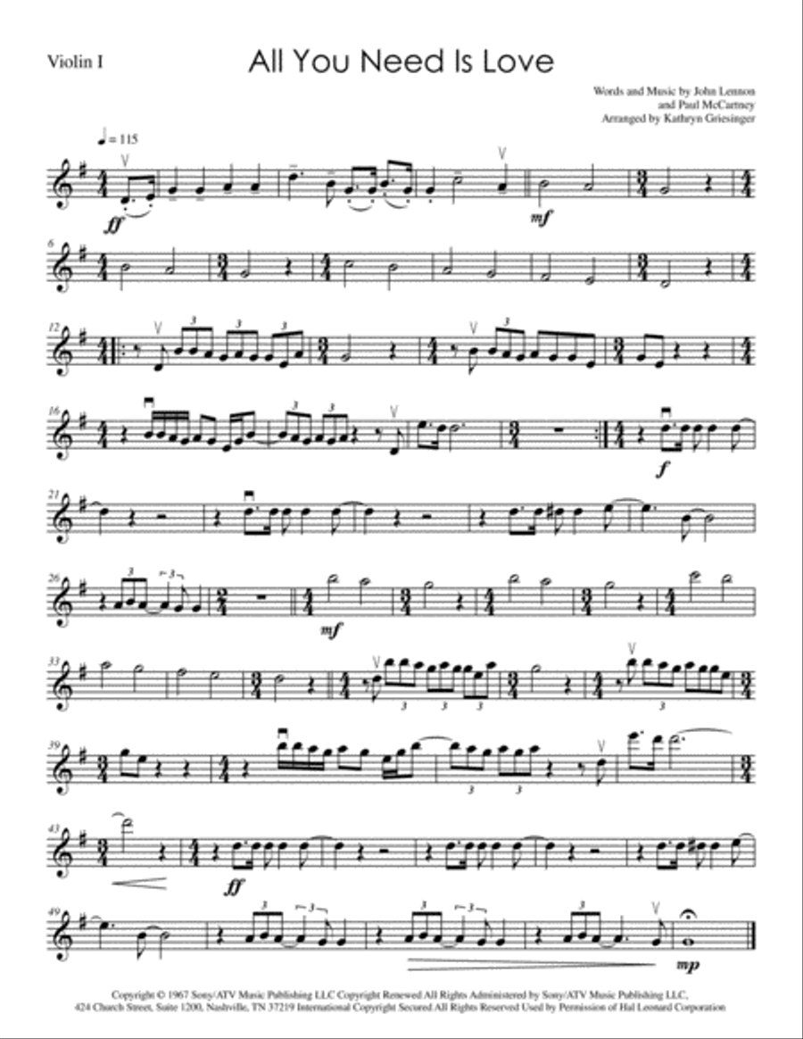 All You Need Is Love String Quartet scores gallery preview page 1