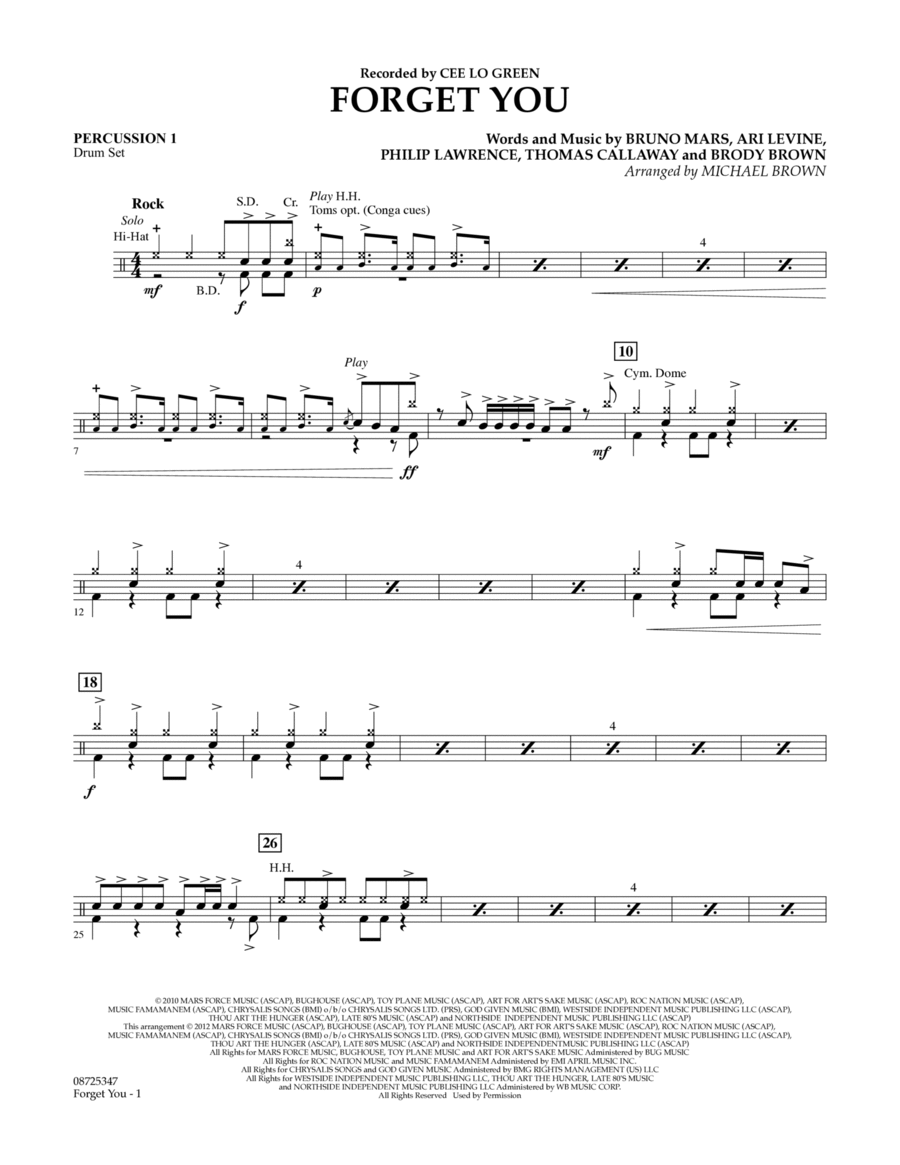 Forget You - Percussion 1 Concert Band scores gallery preview page 1