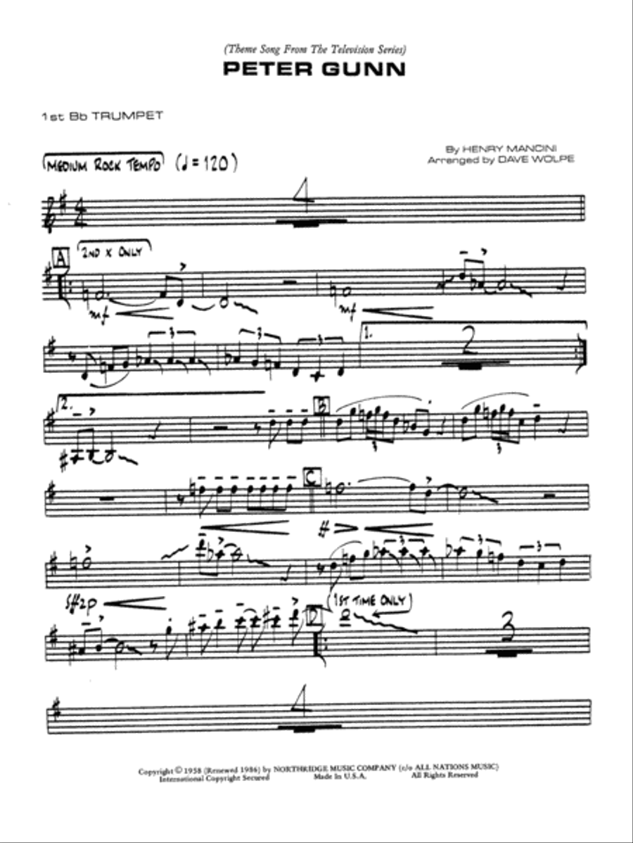 Peter Gunn: 1st B-flat Trumpet Jazz Ensemble scores gallery preview page 1