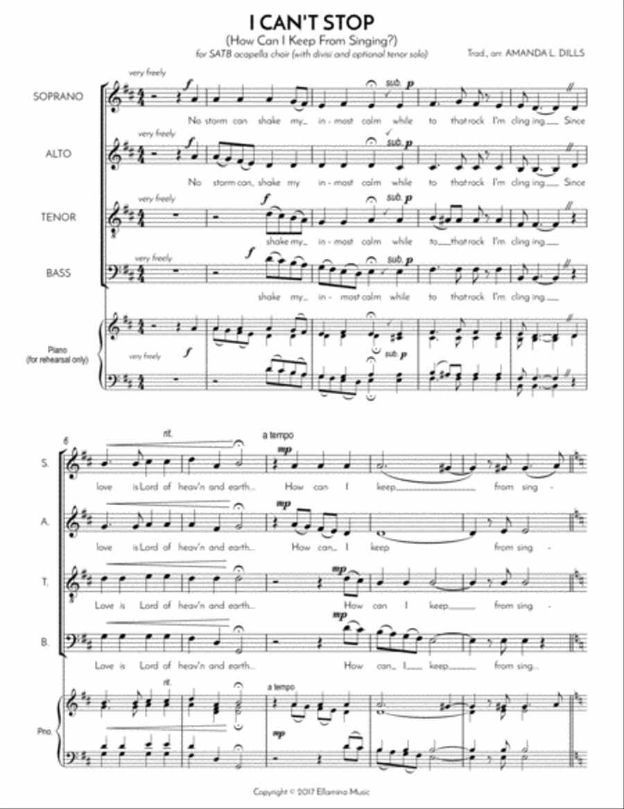 I Can't Stop (How Can I Keep from Singing?) 4-Part scores gallery preview page 2