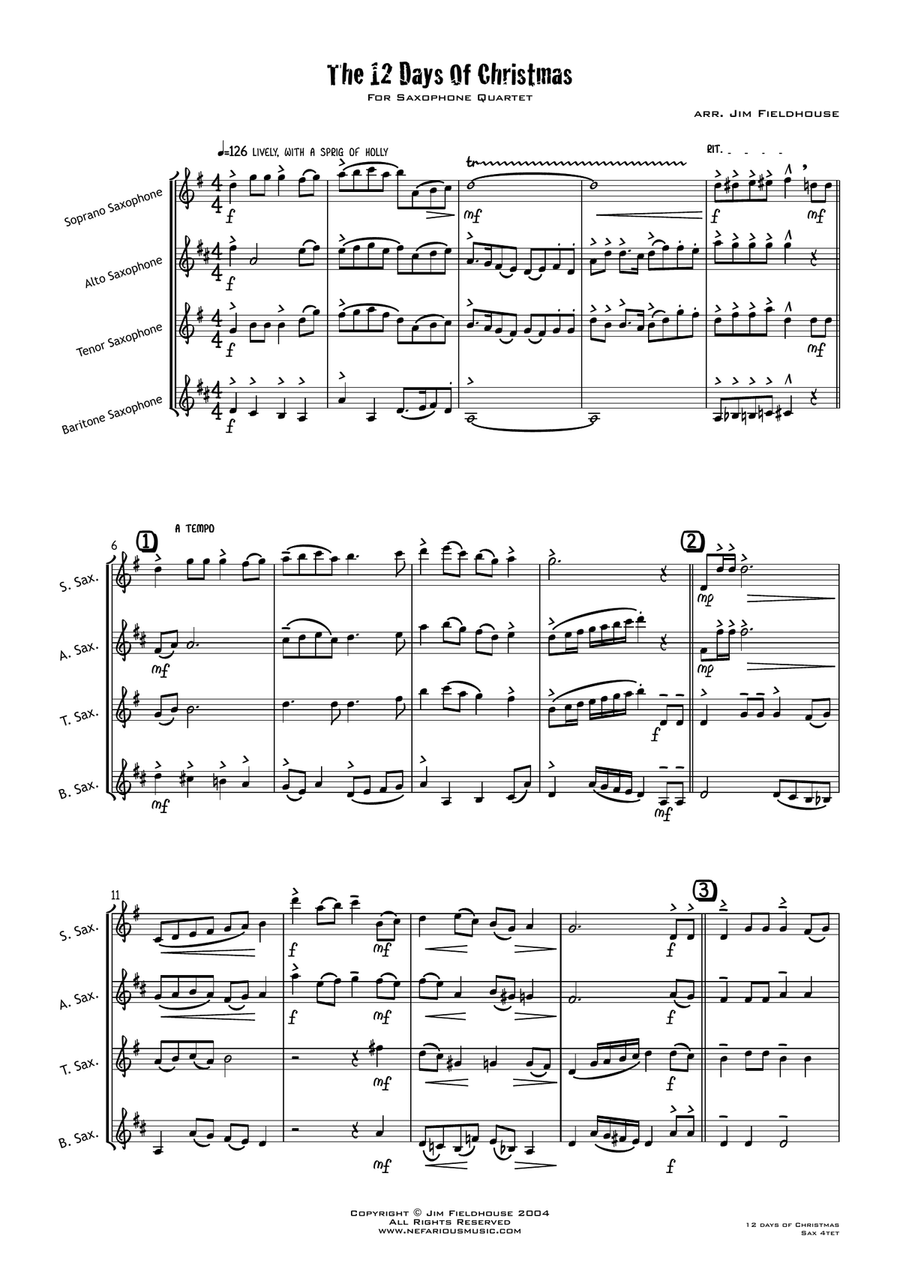 The Twelve Days Of Christmas Saxophone Quartet scores gallery preview page 2