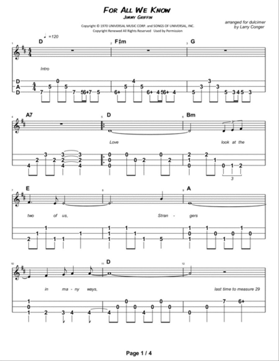 For All We Know Dulcimer scores gallery preview page 2