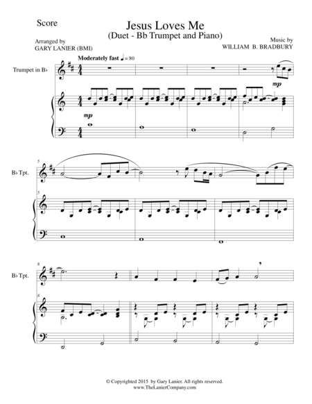 JESUS LOVES ME (Duet – Bb Trumpet and Piano/Score and Parts) image number null