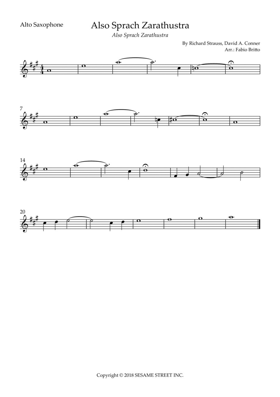 Also Sprach Zarathustra Alto Saxophone scores gallery preview page 1