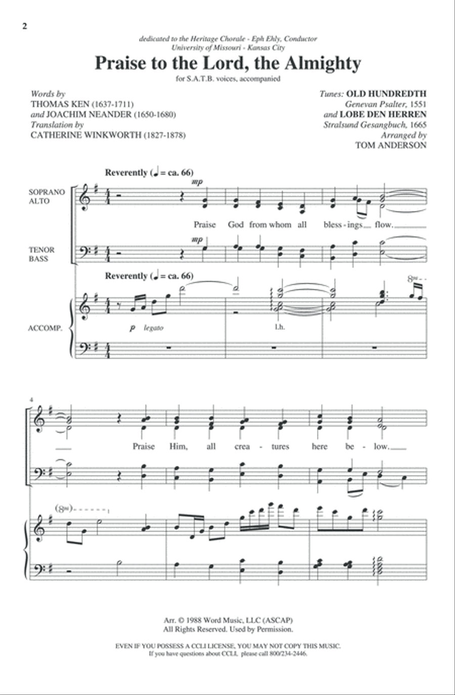 Praise to the Lord, the Almighty 4-Part scores gallery preview page 2