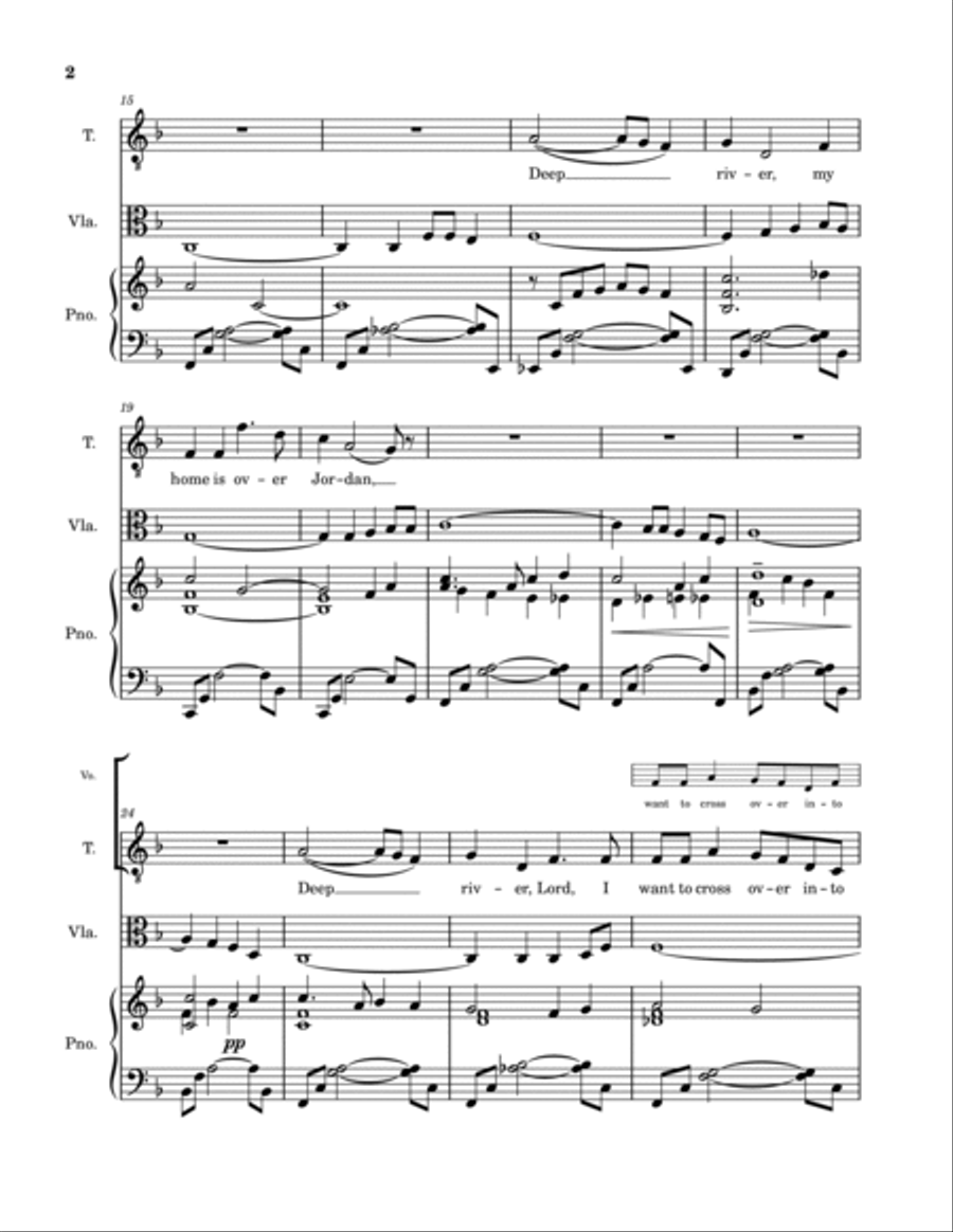 "Deep River" from Crossing Jordan, arranged for tenor, piano and viola