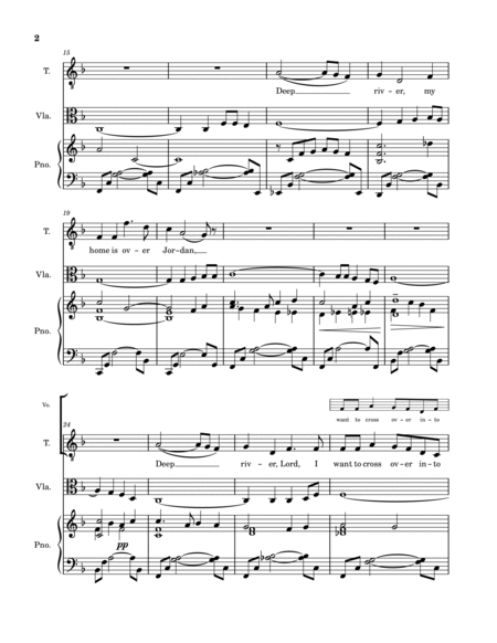 "Deep River" from Crossing Jordan, arranged for tenor, piano and viola