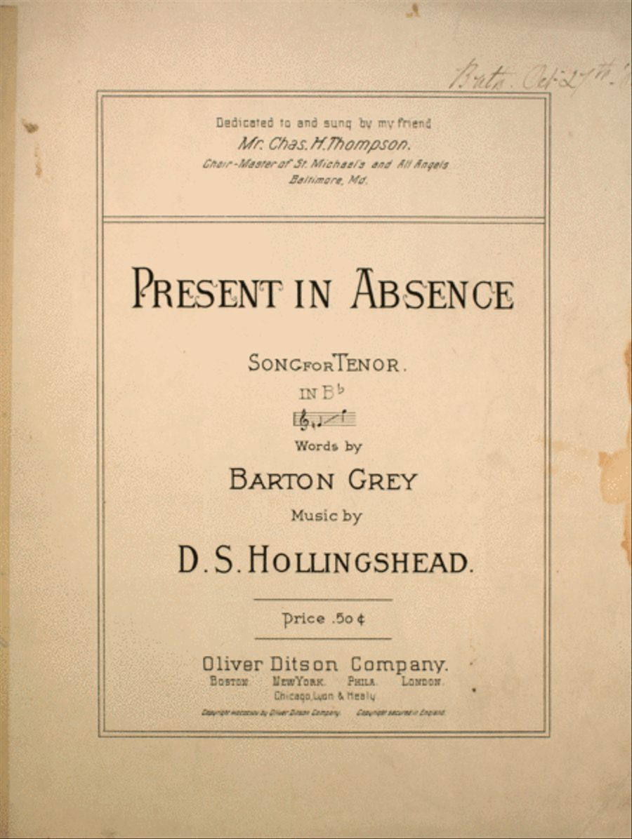 Present in Absence. Song for Tenor Voice scores gallery preview page 1