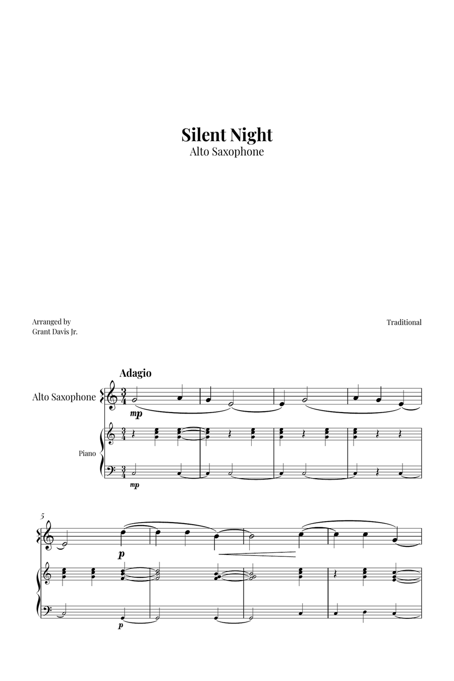 Silent Night Alto Saxophone scores gallery preview page 1