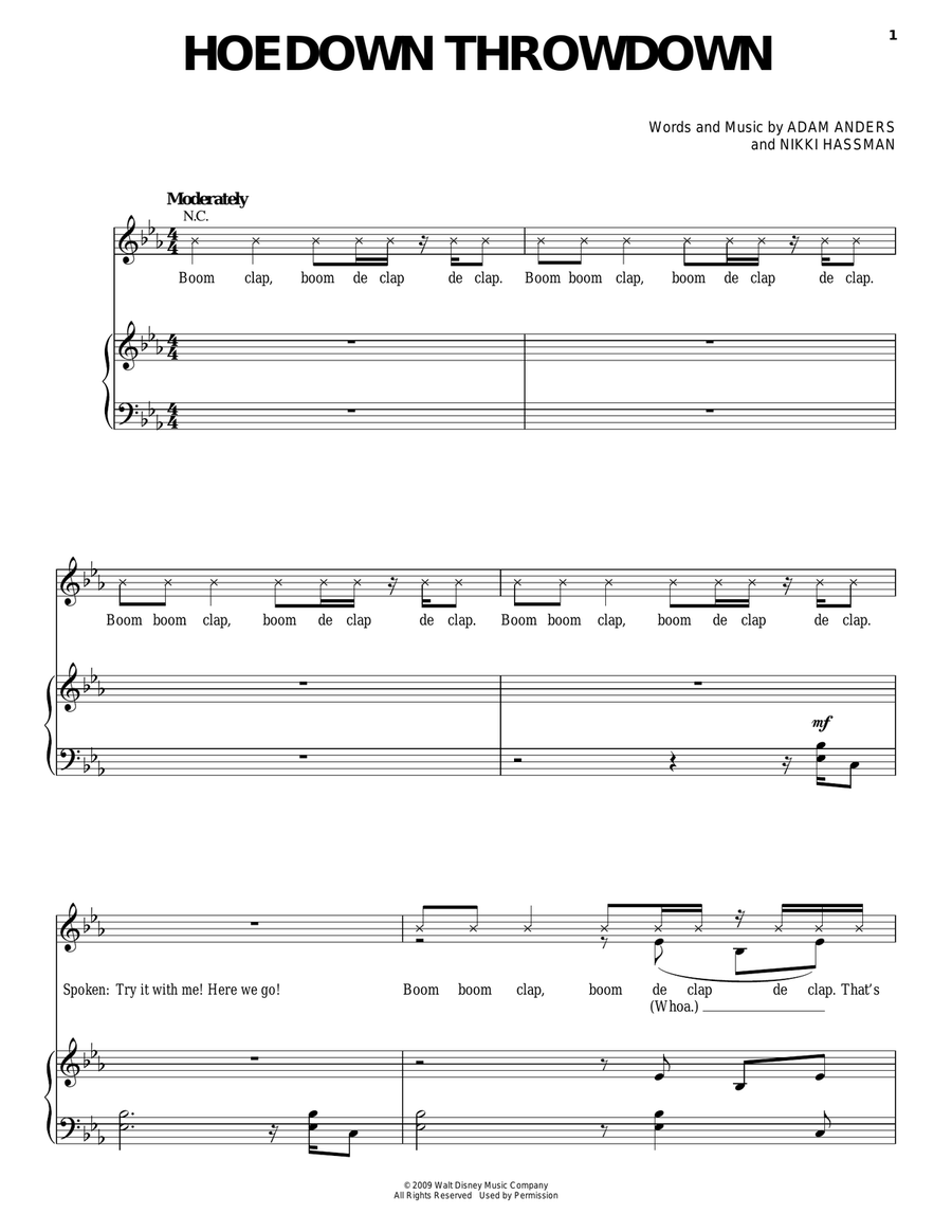 Hoedown Throwdown Piano, Vocal, Guitar scores gallery preview page 1