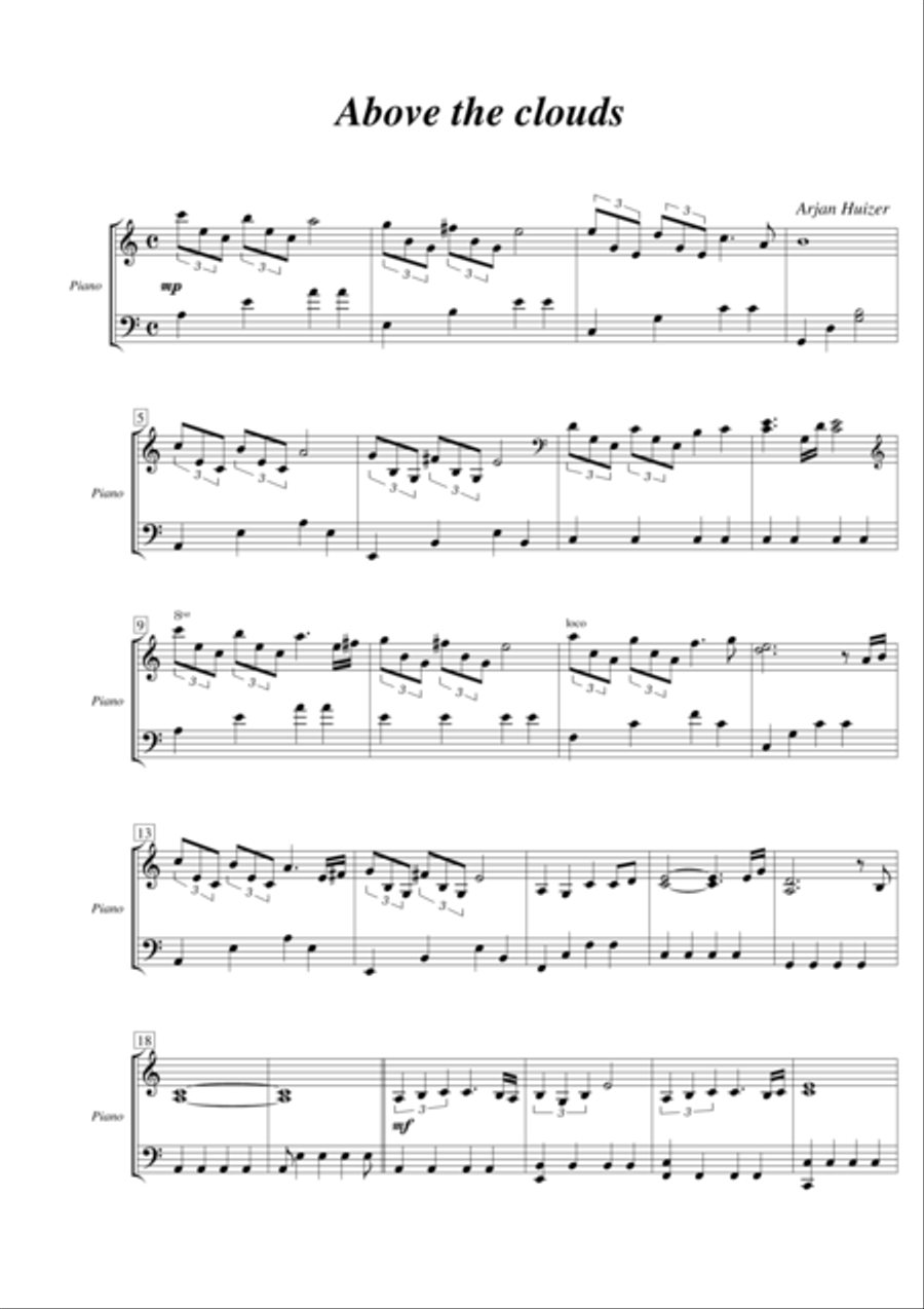 Above The Clouds Above The Clouds Piano Solo scores gallery preview page 1