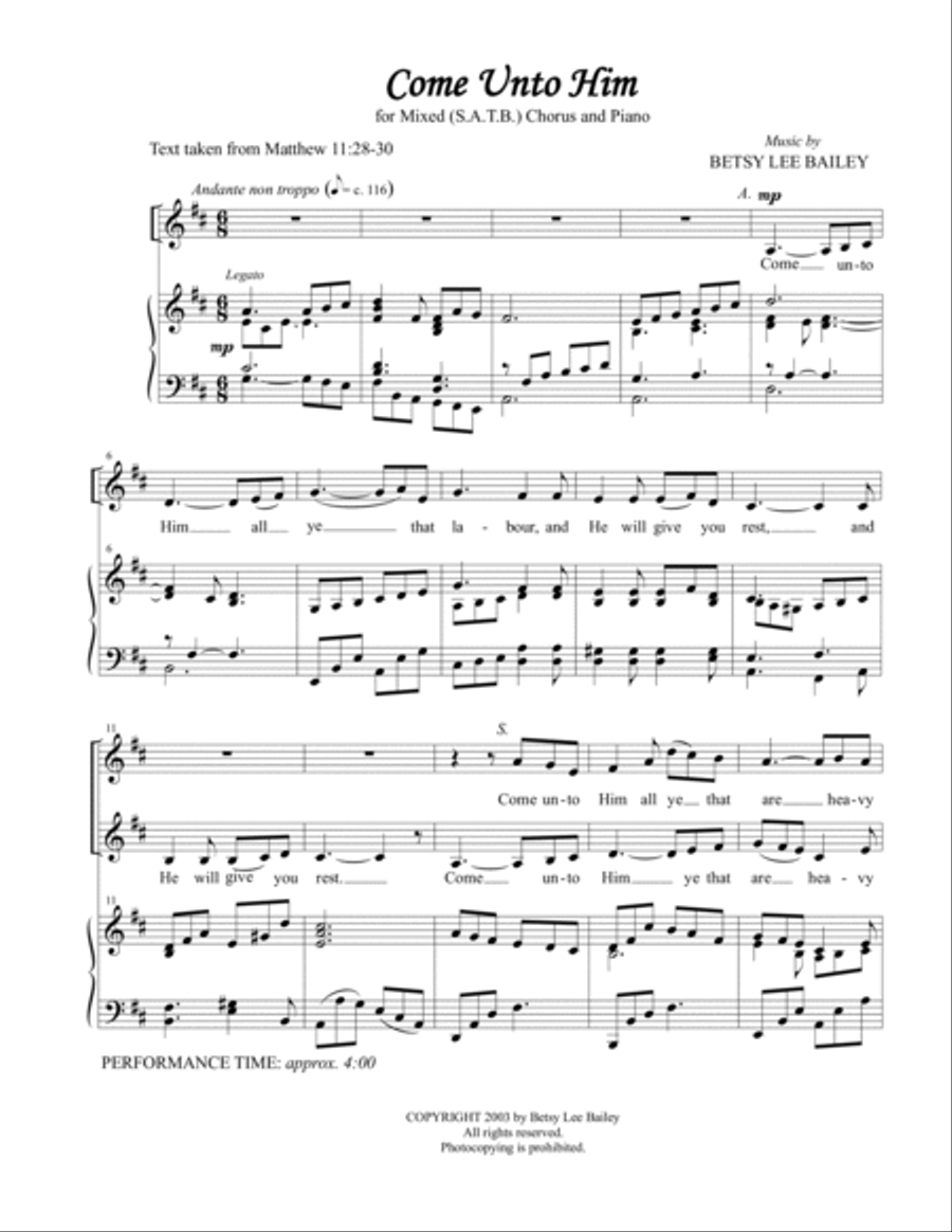 Come Unto Him - SATB Come Unto Him - SATB 4-Part scores gallery preview page 2