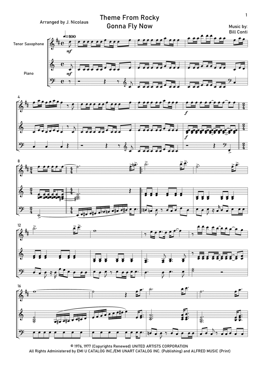 Gonna Fly Now Tenor Saxophone scores gallery preview page 1
