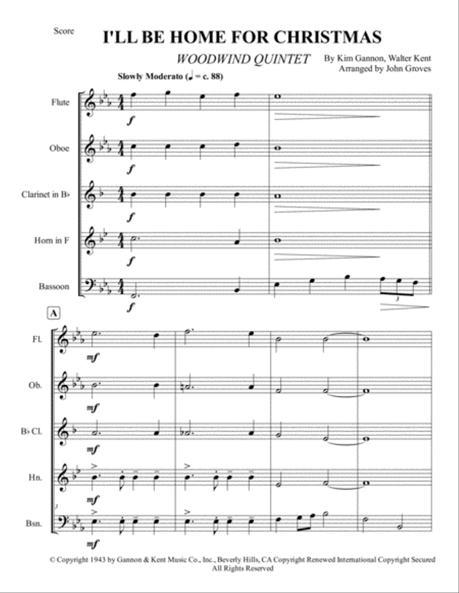I'll Be Home For Christmas Woodwind Quintet scores gallery preview page 2