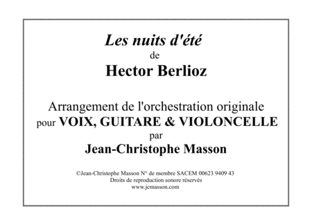 Les nuits d'été by H.Berlioz --- Arrangement for voice, guitar and cello --- JCM 2013 image number null