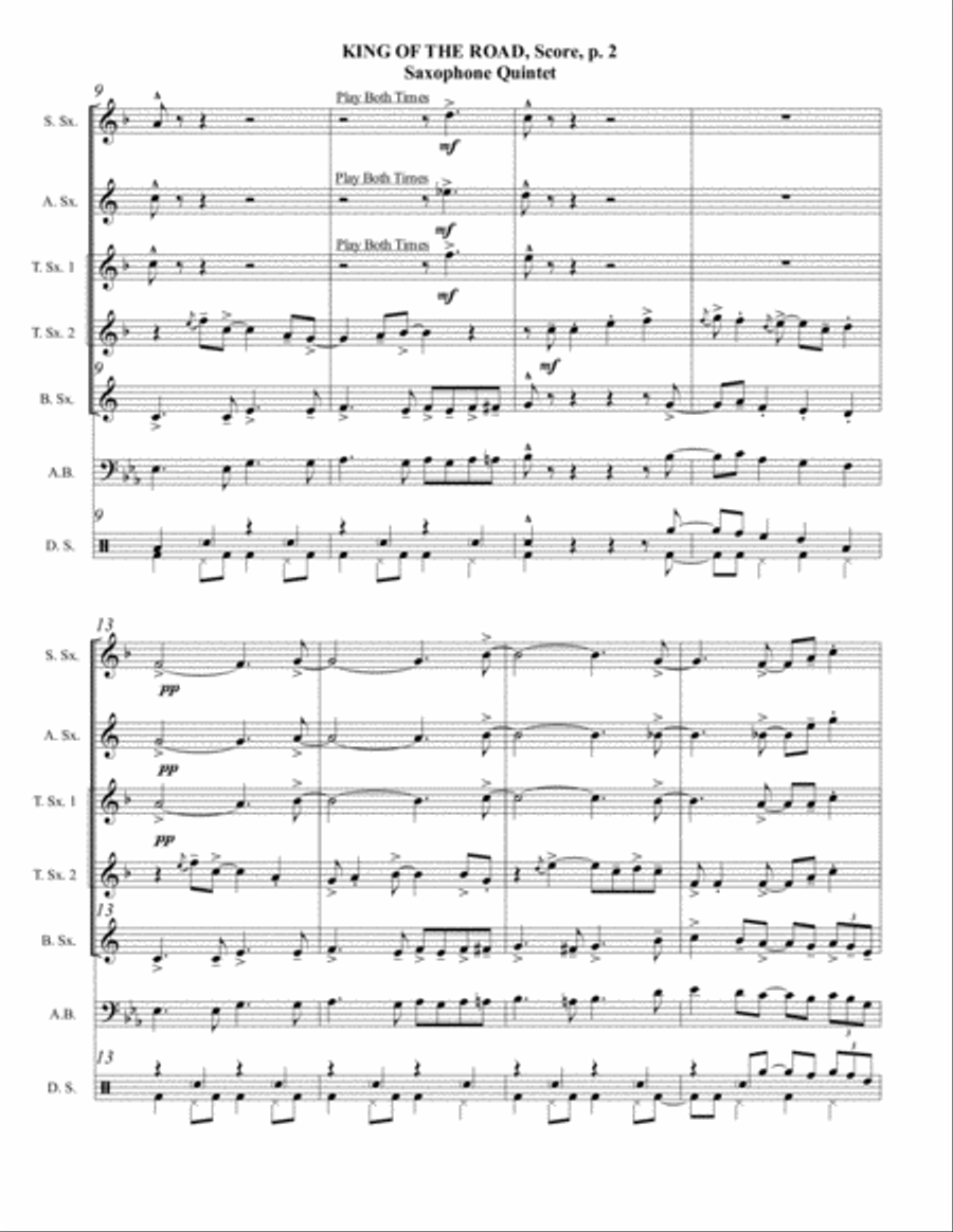 King Of The Road Saxophone Quintet scores gallery preview page 2