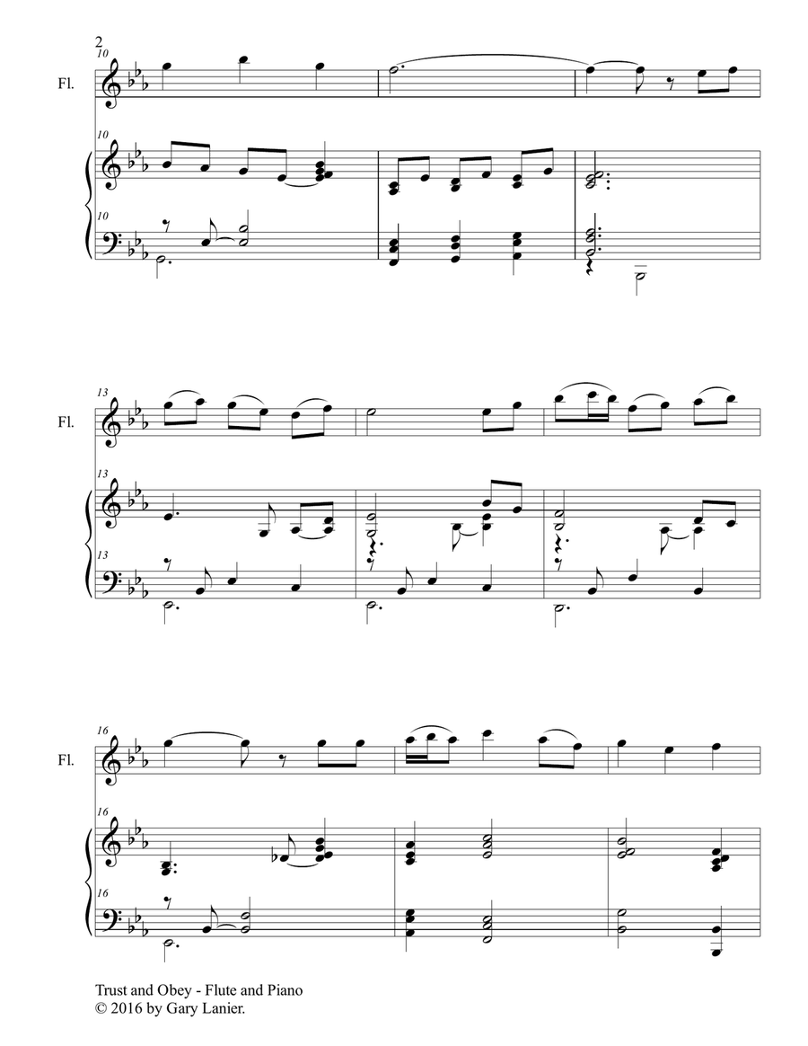 Gary Lanier: TRUST AND OBEY (Duet – Flute & Piano with Parts) Woodwind Duet scores gallery preview page 3
