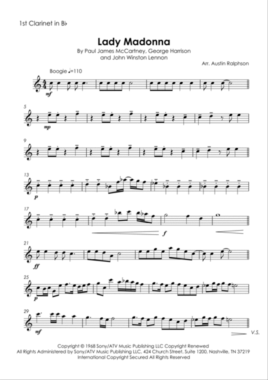Lady Madonna Clarinet Quartet scores gallery preview page 3