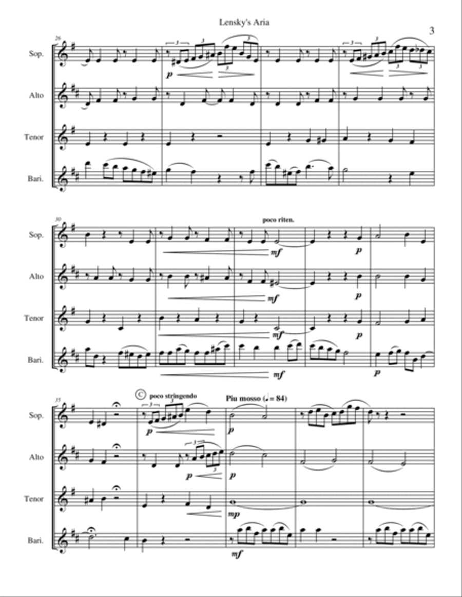 Lensky's Aria from Eugene Onegin (Version 2 SATB Saxophone Quartet features Baritone) Saxophone Quartet scores gallery preview page 5