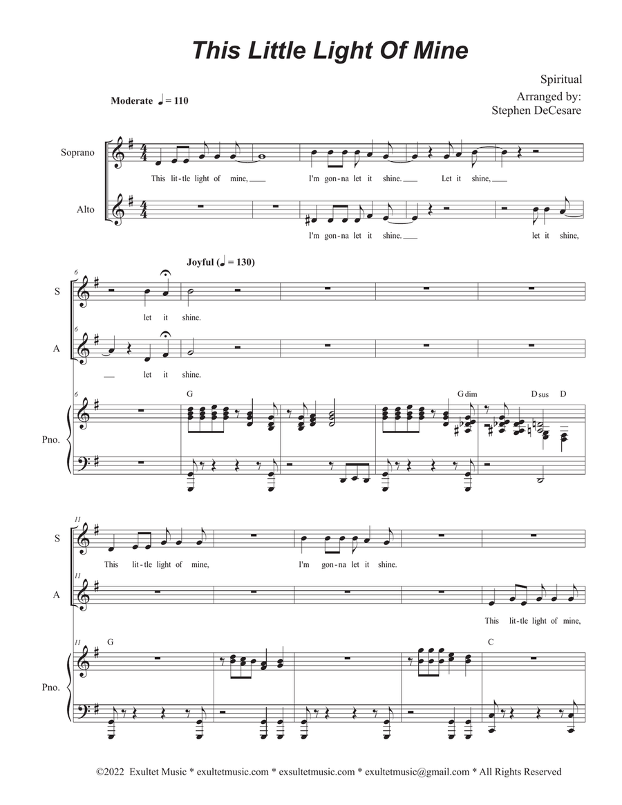 This Little Light Of Mine (Duet for Soprano and Alto solo) Alto Voice scores gallery preview page 1