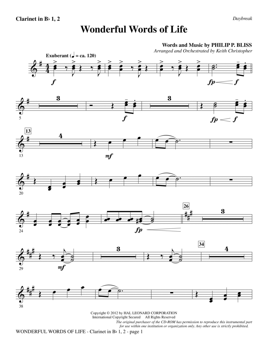 Wonderful Words of Life - Bb Clarinet 1 & 2 Choir scores gallery preview page 1