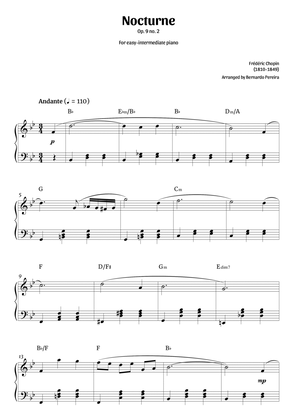 Book cover for Nocturne Op. 9 no. 2 (easy-intermediate piano in B♭ major – clean with chords)