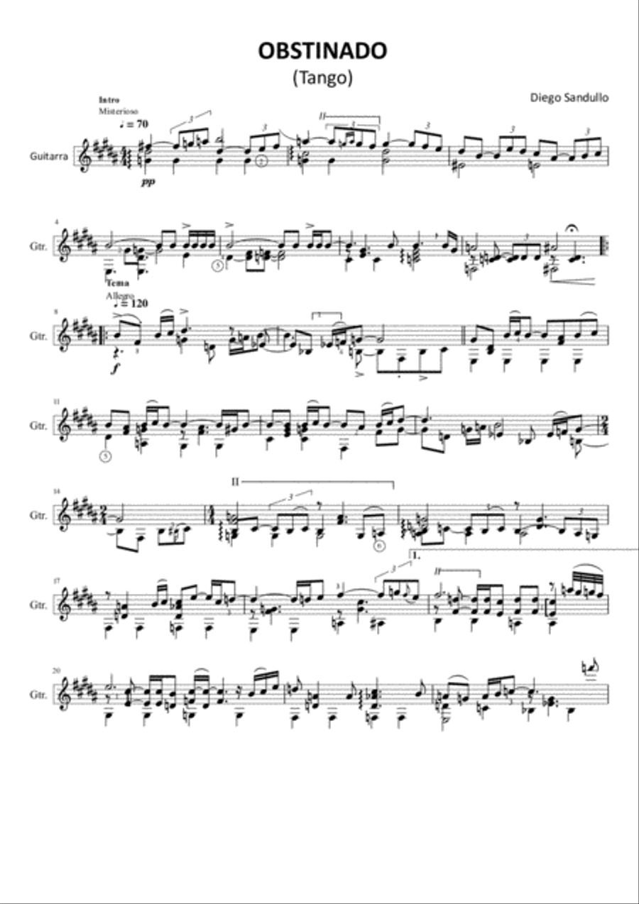 Obstinado (Tango) Obstinado (Tango) Classical Guitar scores gallery preview page 1
