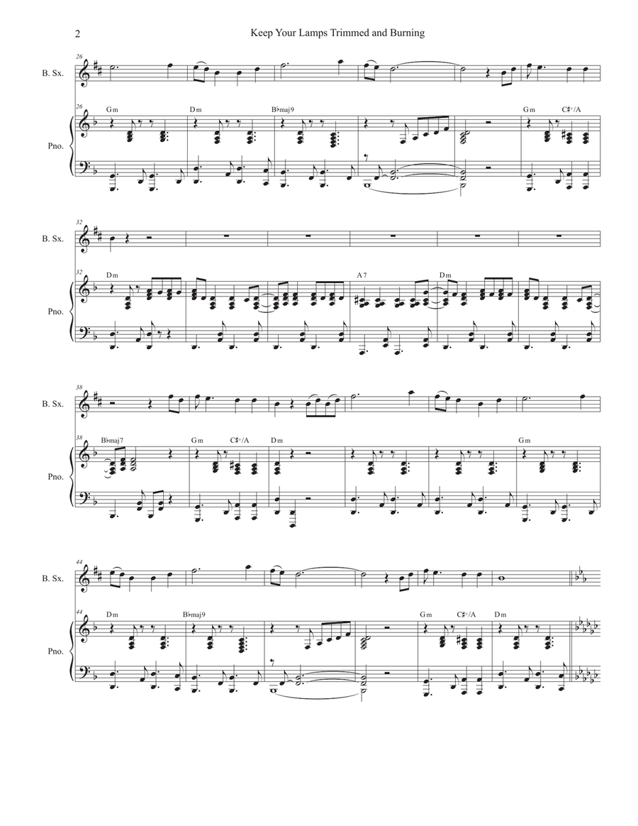 Keep Your Lamps Trimmed And Burning (Baritone Saxophone and Piano) Baritone Saxophone scores gallery preview page 2