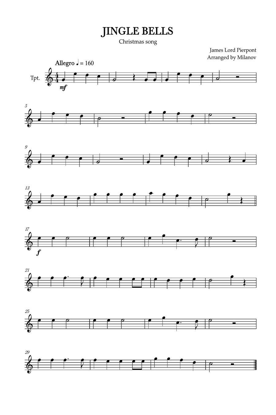 Book cover for Jingle Bells | Pierpont | Christmas song | trumpet | easy | Bb Major