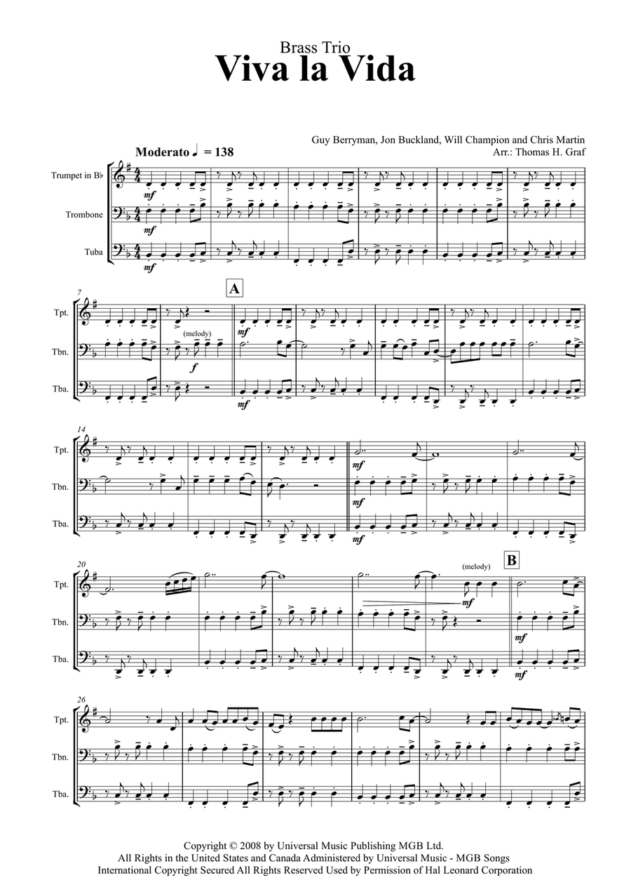 Viva La Vida Brass Ensemble scores gallery preview page 1