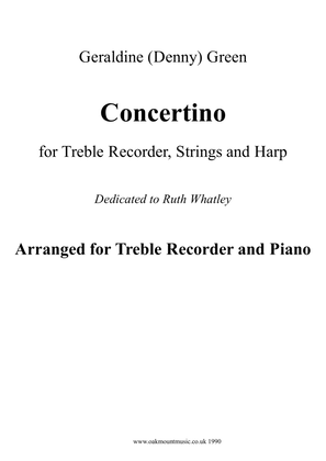 Book cover for Concertino For Treble Recorder, Strings and Harp (Arranged for Treble Recorder and Piano)