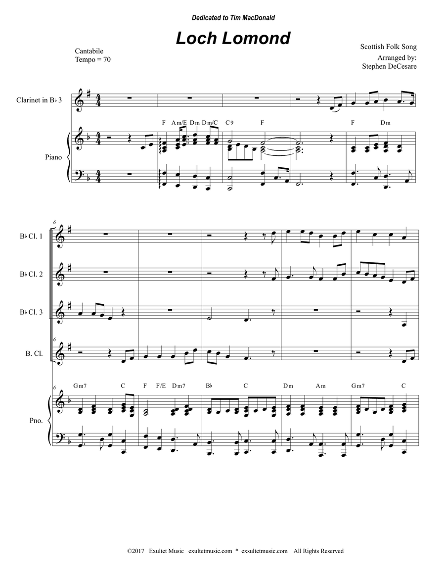 Loch Lomond (Clarinet Choir and Piano) Clarinet Choir scores gallery preview page 1