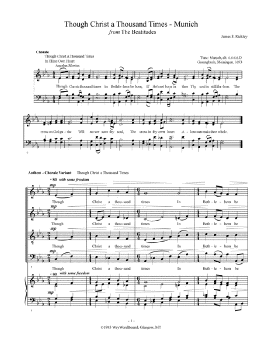 Though Christ A Thousand Times (Munich) - Anthem - Chorale Variant 4-Part scores gallery preview page 1