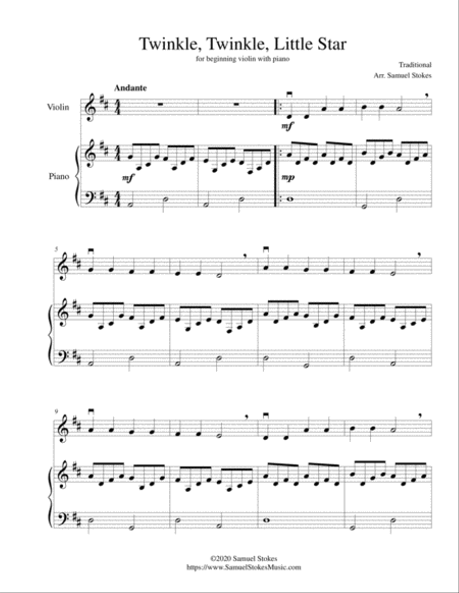 Twinkle, Twinkle, Little Star - for beginning violin with optional piano accompaniment Violin Solo scores gallery preview page 1