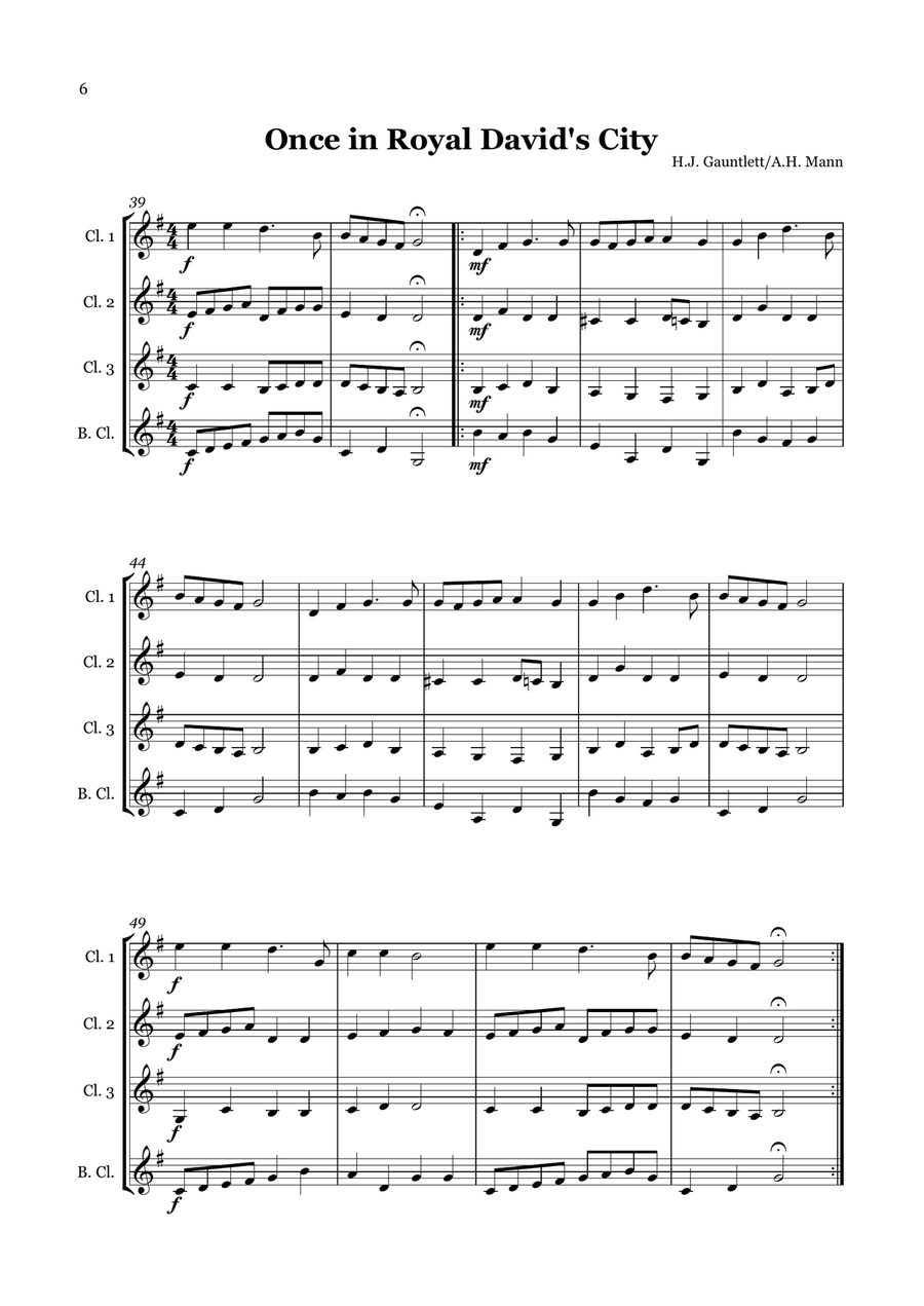 Christmas Carol Selection vol. 2 for clarinet quartet Clarinet Quartet scores gallery preview page 6