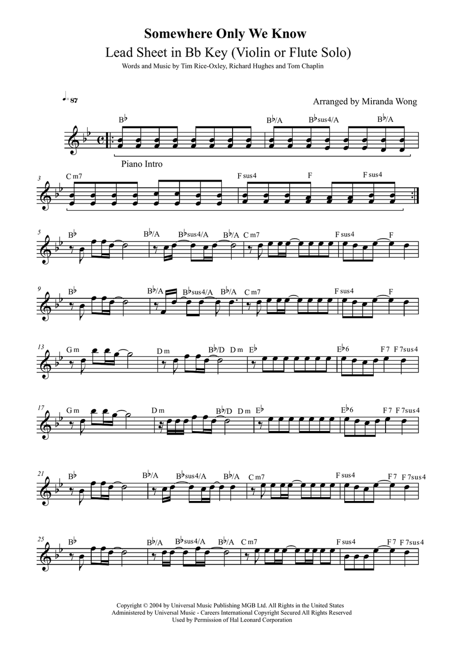 Somewhere Only We Know Piano, Vocal scores gallery preview page 3
