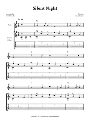 Silent Night - For Flute and Acoustic Guitar Duet (with TAB, chords and fingering)