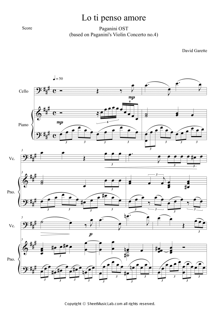 Lo Ti Penso Amore (Paganini OST_based on Violin Concerto no.4) Violin Solo scores gallery preview page 1