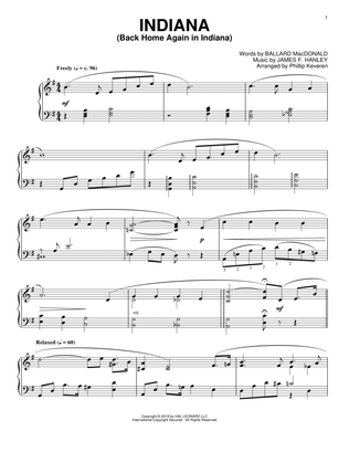 Indiana (Back Home Again In Indiana) [Jazz version] (arr. Phillip Keveren)