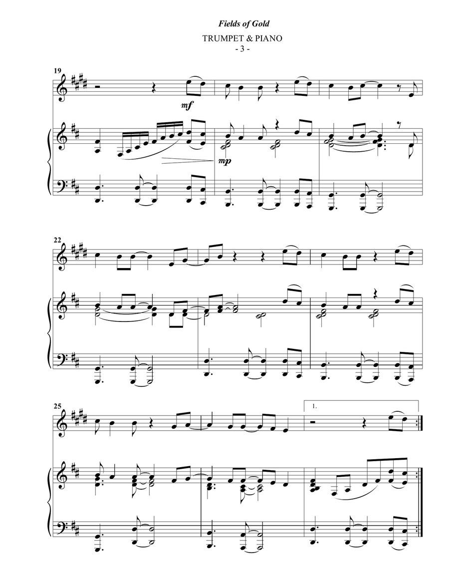 Fields Of Gold B-Flat Trumpet scores gallery preview page 3