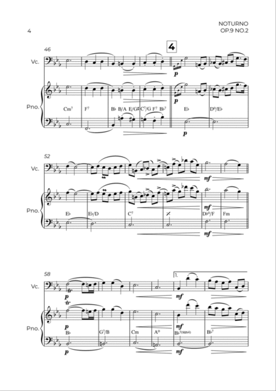 NOTURNO OP.9 NO.2 - CHOPIN - CELLO & PIANO Piano scores gallery preview page 4