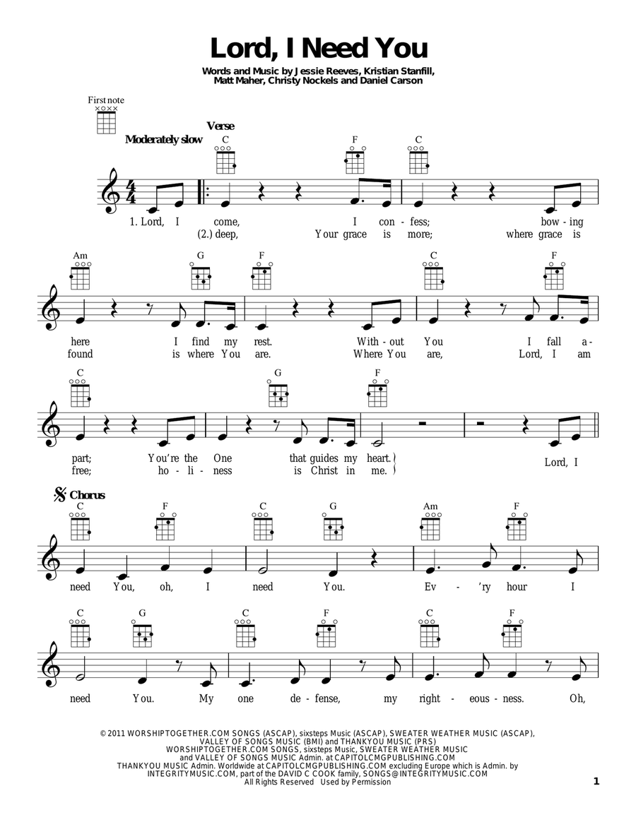 Lord, I Need You Lord, I Need You Ukulele scores gallery preview page 1