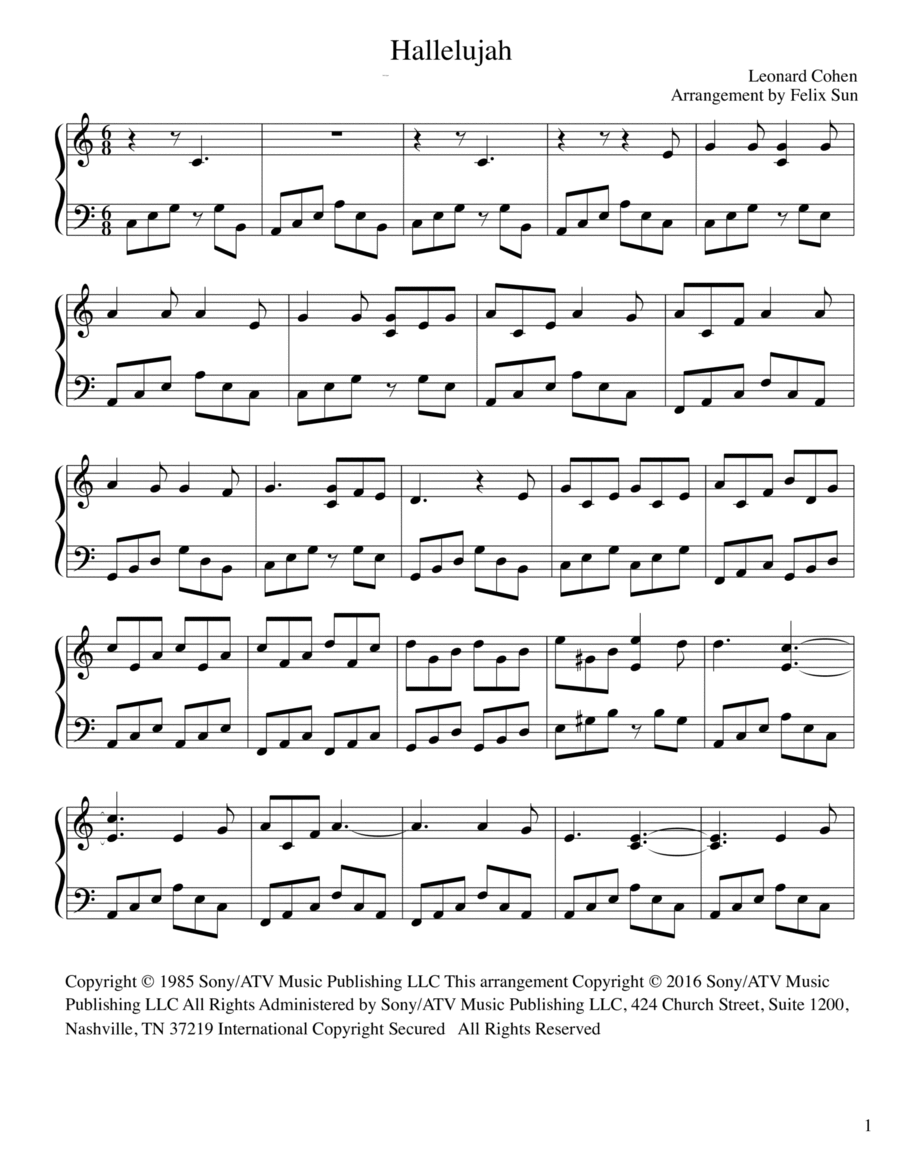 Hallelujah Piano Solo scores gallery preview page 1